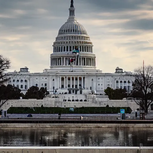 Prompt: dystopian futuristic totalitarian capital building in washington dc