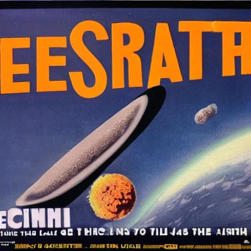 Image similar to Film publicity poster for 1970s disaster movie of Earth being stuck by asteroid