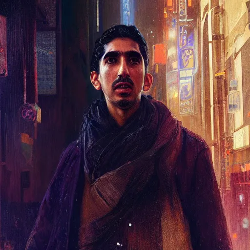 Image similar to dev patel, hyperrealistic portrait, bladerunner street, art of elysium by jeremy mann and alphonse mucha, fantasy art, photo realistic, dynamic lighting, artstation, poster, volumetric lighting, very detailed face, 4 k, award winning