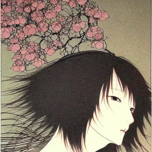 Image similar to prompt: Fragile looking soft light portrait face drawn by Takato Yamamoto and Katsuhiro Otomo, inspired by Ghost in Shell anime, magical and alchemical objects on the side, soft light, intricate detail, intricate ink painting detail, sharp high detail, manga and anime 2000