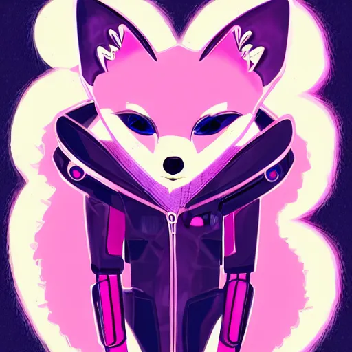 Image similar to Pink fox cybernetic android, furry (fandom) art, cyberpunk