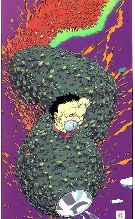 Prompt: a colorful fart of ferrofluids from albert einstein traveling through time continuum by katsuhiro otomo