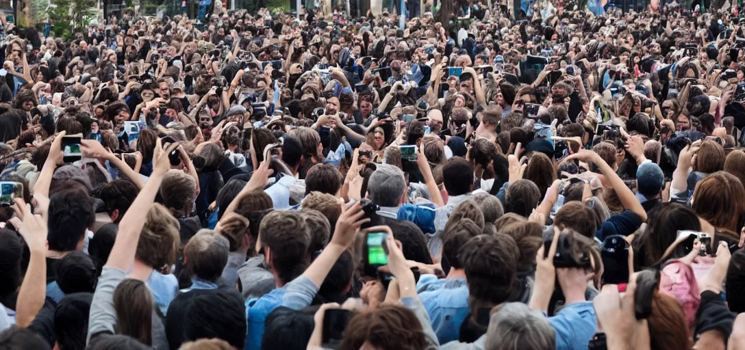 Prompt: Crowd of people taking pictures of a Nokia Phone