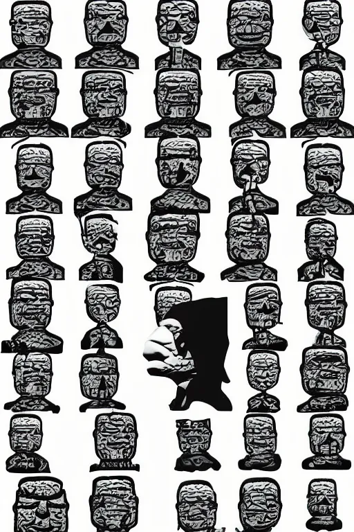 Image similar to vector sprite moai statue popart slap face caricature comic book illustration cartoon graffity street digital