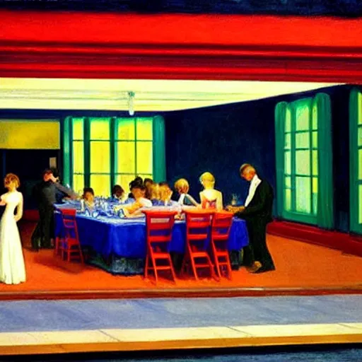 Prompt: having a cool party birthday party, painting by edward hopper, highly detailed