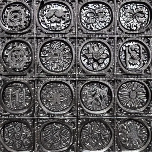 Prompt: “intricate patterns carved into woven steel, industrial steel, clear lines, straight edges, reflective metal, random shapes, ultra realistic, intricate, highly detailed”