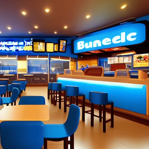 Image similar to Blue McDonalds Restaurant, 4k realistic photo