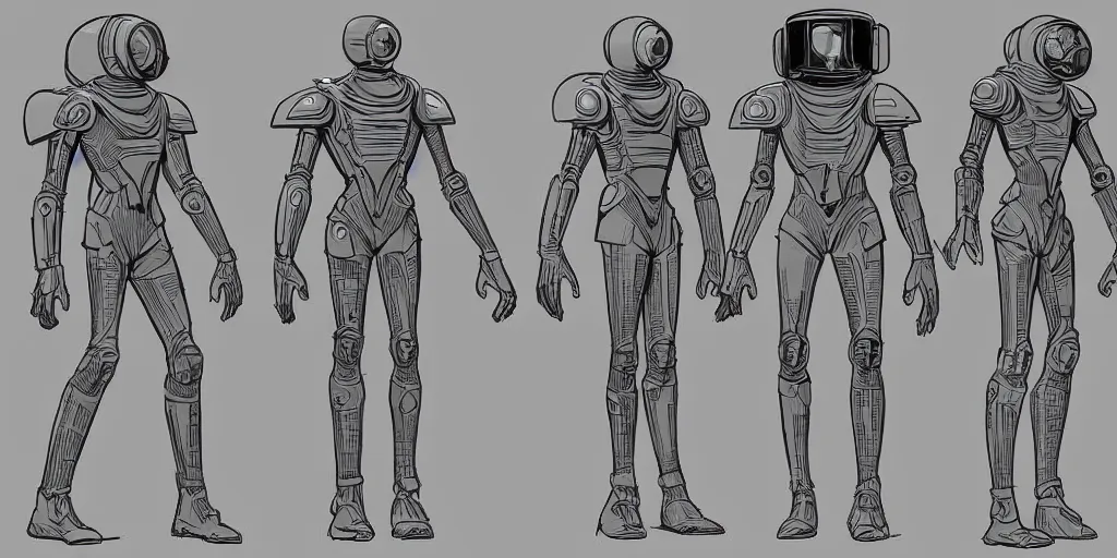 Image similar to male, fully body, elongated figure, science fiction space suit with a helmet, large shoulders, short torso, long thin legs, tiny feet, character sheet, funko, digital sketch, hyperdetailed, dieselpunk, stylized character design, concept design, in the style of mike mignola