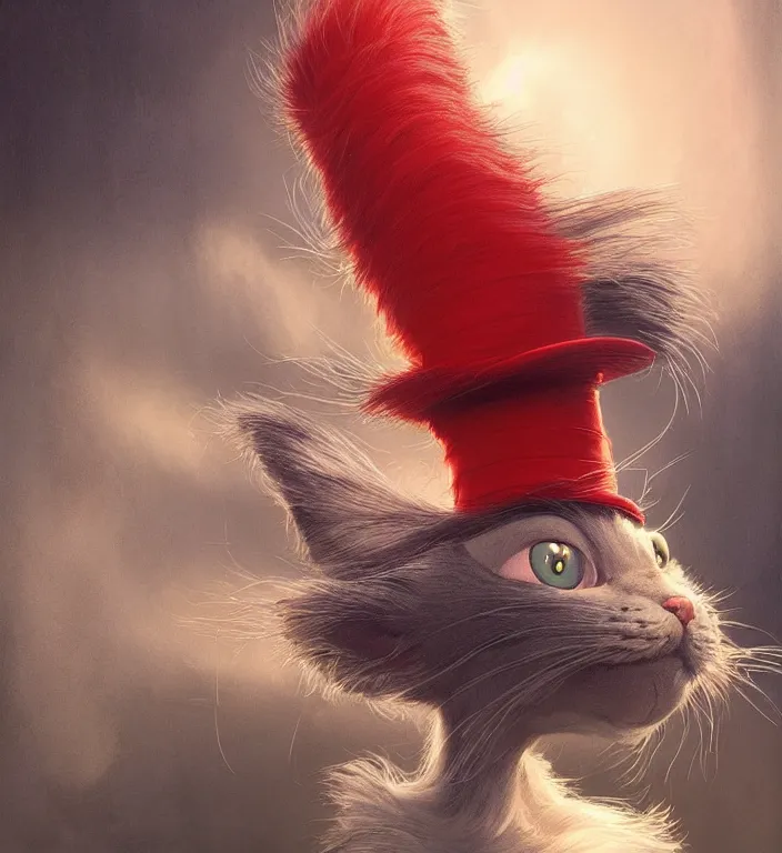 Prompt: complex 3 d render, hyper detailed, ultra sharp, of the cat in the hat, scary, funny, cinematic, natural soft light, rim light, art by greg rutkowski and jean giraud and moebius, dr seuss