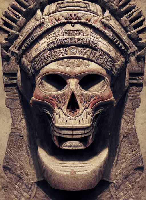 Image similar to digital _ painting _ of _ triangle head mayan god of death _ by _ filipe _ pagliuso _ and _ justin _ gerard _ symmetric _ fantasy _ highly _ detailed _ realistic _ intricate _ port