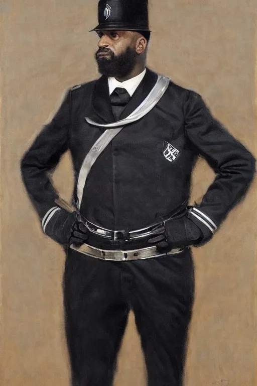 Image similar to full body portrait of the dictator of the brooklyn nets, 1 8 8 9, in full military garb, black, silver, oil on canvas by william sidney mount, trending on artstation