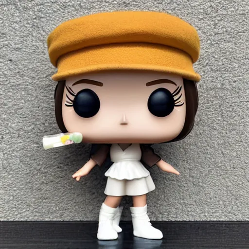 Image similar to Elmiira; funko pop of girl with short brown hairm, wearing a beret; white shirt; funko pop