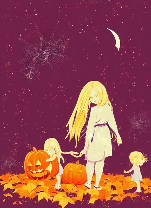 Prompt: little girl, toddler, with long blonde hair on halloween. clean cel shaded vector art. shutterstock. behance hd by lois van baarle, artgerm, helen huang, by makoto shinkai and ilya kuvshinov, rossdraws, illustration, art by ilya kuvshinov