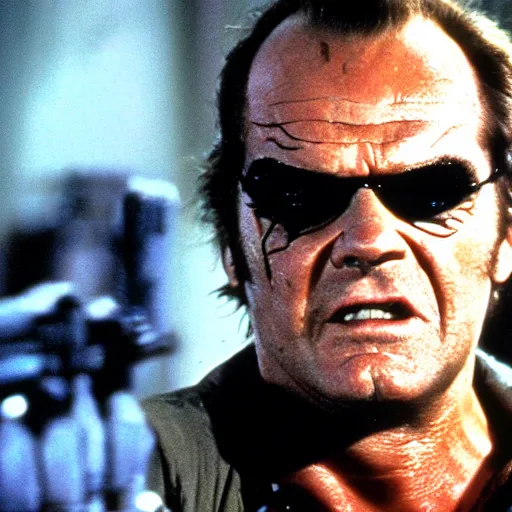 Image similar to Jack Nicholson as epic Terminator, killing people