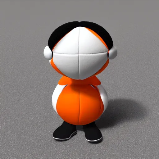 Image similar to cute fumo plush of a girl who plays basketball, black and white and orange, vray caustics