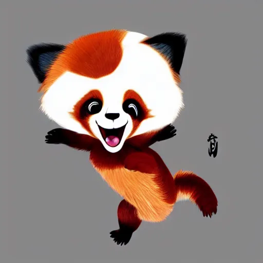 Image similar to cute cartoon drawing of a red panda waking up from bed yawning and stretching, character art, painting, trending on artstation