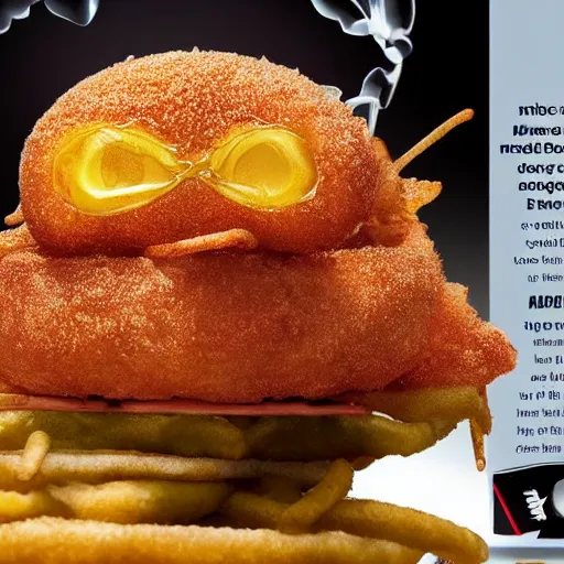 Prompt: advertisement for the new mcdonalds fried spider. Deep fried spider at mcdonalds ad.
