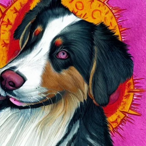 Image similar to australian shepard in the style of neil gaiman