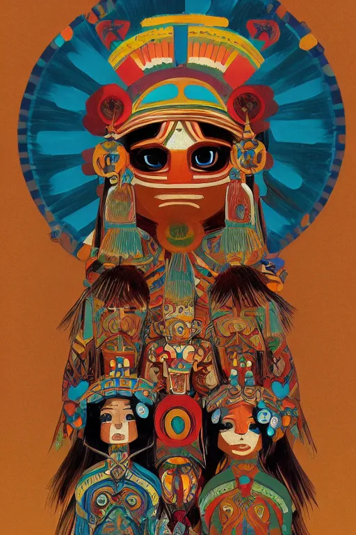 Image similar to A beautiful painting of Hopi kachina dolls, symmetrical features, cinematic lighting, soft bokeh, fantasy, modern, colourful, highly detailed, digital painting, artstation, deviantart, concept art, sharp focus, illustration, by alphonse mucha and Edward Hopper