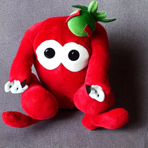 Prompt: strawberry creature with multiple eyes plush toy