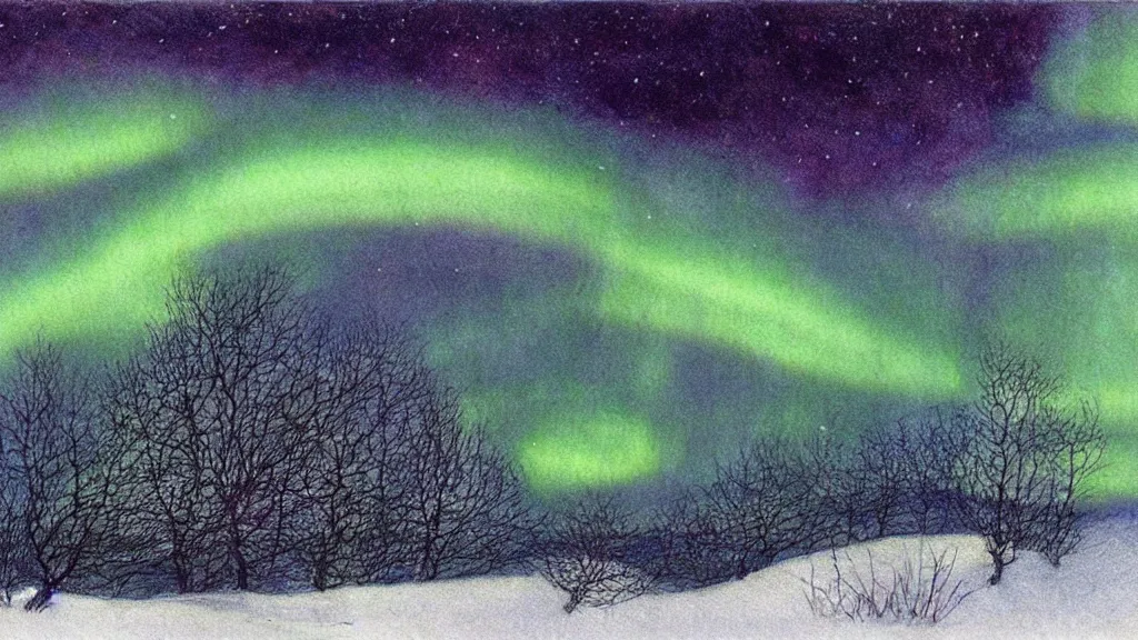 Image similar to the northern lights illustrated by alan lee