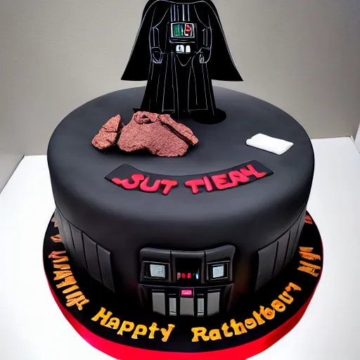 Prompt: A Darth Vader themed cake, realistic, ultra high detail, 8k.