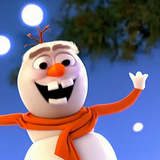 Image similar to donald trump as olaf the snowman. pixar animation. detaild.