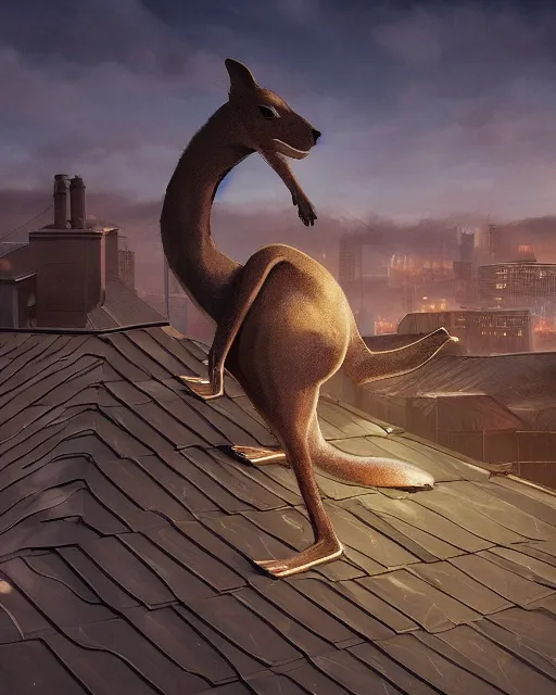 Prompt: rubber flat roofing installation services on garage roof halifax, fantasy, a kangaroo! standing on the roof, intricate, epic lighting, cinematic composition, hyper realistic, 8 k resolution, unreal engine 5, by artgerm, tooth wu, dan mumford, beeple, wlop, rossdraws, james jean, marc simonetti, artstation