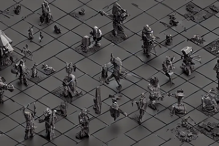 Image similar to isometric ghost warriors, dark landscape, by dan mumford and by alberto giacometti, peter lindbergh, malevich, william stout, zbrush