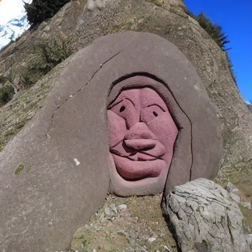 Prompt: a mountain side with the face of pippi carved into the rock