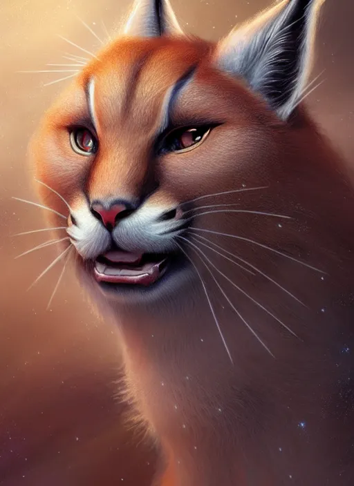 Prompt: cute fluffy caracal as apollo ancient greek god, details, fantasy, epic, ancient greek city, intricate, decadent, highly detailed, octane render, digital painting, artstation, concept art, sharp focus, illustration, art by artgerm, loish, wlop