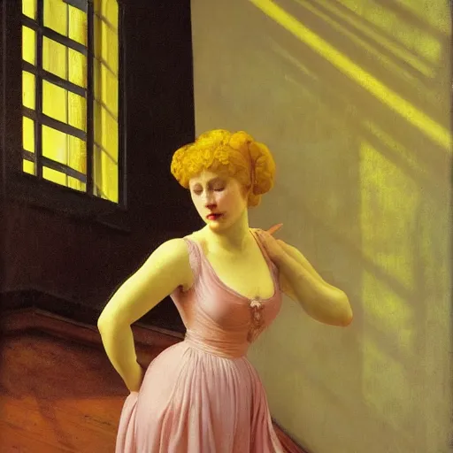 Image similar to close up of a ivory golden girl in a very ornate haunted liminal abandoned room, film still by edward hopper, by Pontormo, by klimt, pre-raphaelite. art noveau, art noveau, highly detailed, strong lights, liminal, eerie, Bright pastel colors