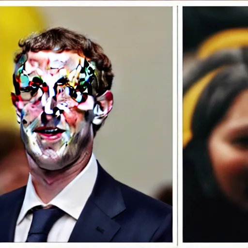 Image similar to Mark Zuckerberg with yellow lemon looking skin