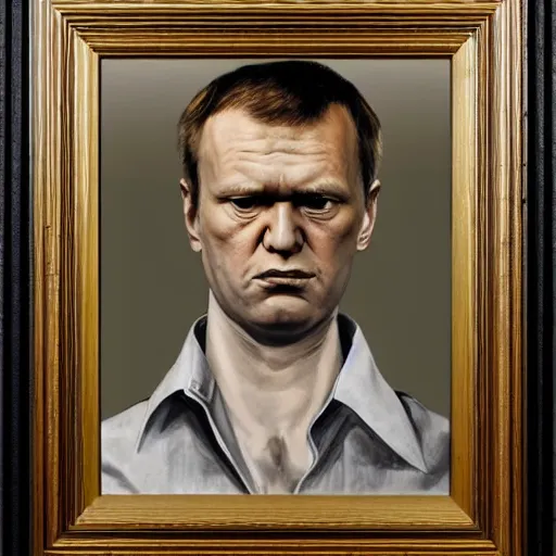 Image similar to Portrait by H.R.Giger of Alexei Navalny degraded abomination, photo-realistic, 2K, highly detailed