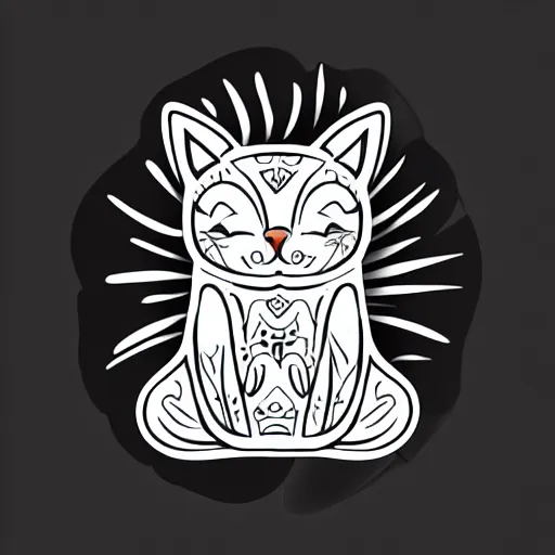 Image similar to tattoo sketch of a cat hugging the sun, on a canva, minimalism, ornamental, line art, vector,