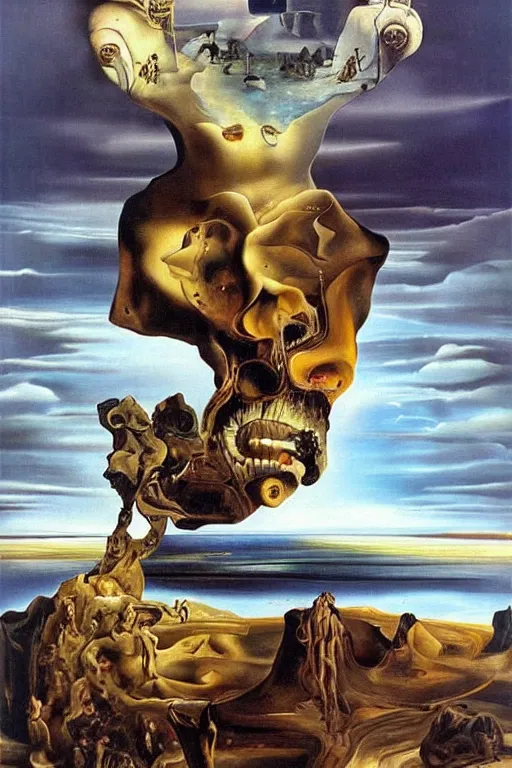 Prompt: world in which humankind has succumbed to the temptations of evil and is reaping eternal damnation. Ultra detailed oil painting by Salvador Dali