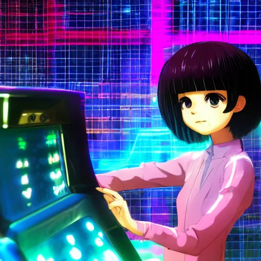 Image similar to Manga cover portrait of an extremely cute and adorable beautiful afrofuturism ASMR anime Selena Gomez with mesmerizing piercing eyes and a black bobcut hairstyle playing Dance Dance Revolution, with a flashy modern background with black stripes, 3d render diorama by Hayao Miyazaki, official Studio Ghibli still, color graflex macro photograph, Pixiv