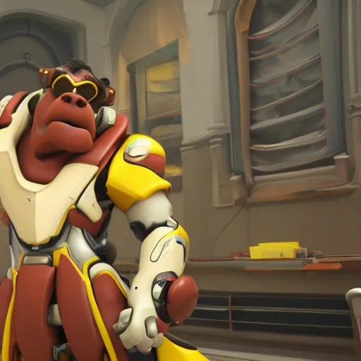 Image similar to winston from overwatch smoking weed