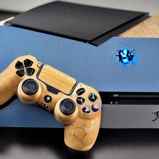 Prompt: ps 4 controller made out of wood, realistic,