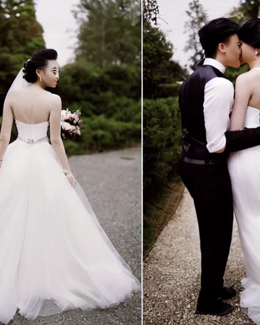 Prompt: justin sun wearing beautiful wedding dress, kawaii, professional wedding photography