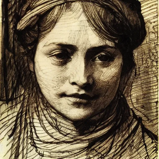 Image similar to materials ink and pen study portrait of a peasant girl by anders zorn, hans holbein the younger, jan van eyck