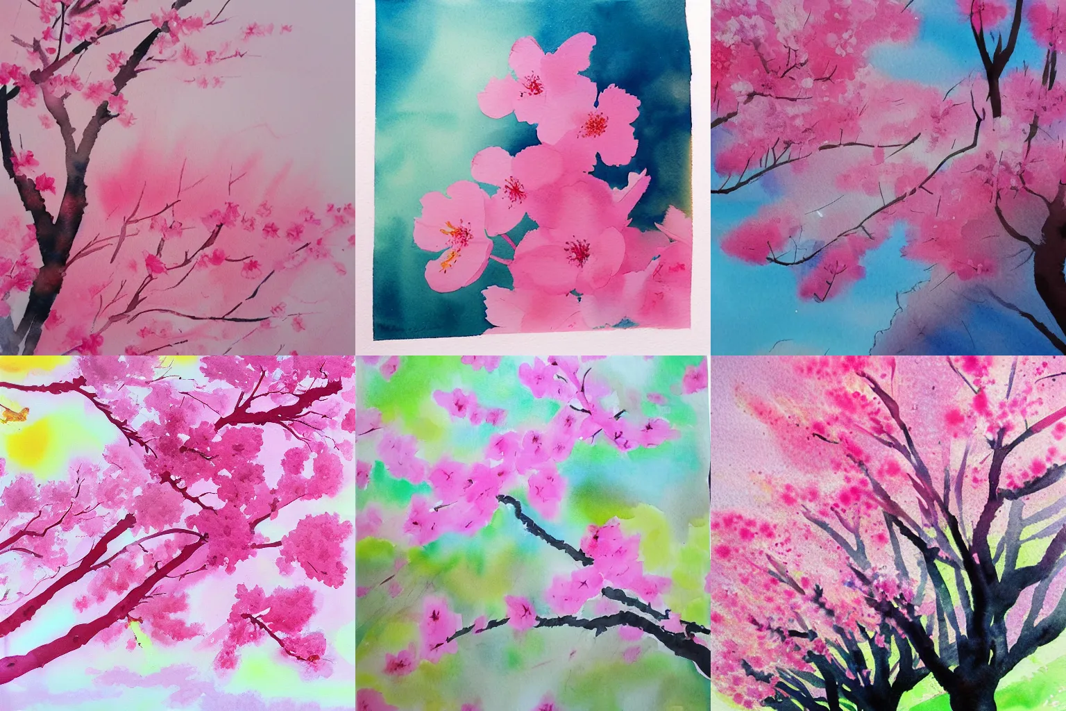 Prompt: 桜 watercolour painting, pink colour splash