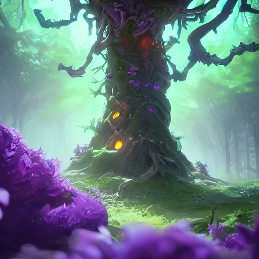 Prompt: arcane style forest tree root trap, root trap, bright art masterpiece artstation. 8k, sharp high quality artwork in style of Jose Daniel Cabrera Pena and Greg Rutkowski, concept art by Tooth Wu, blizzard warcraft artwork, hearthstone card game artwork, violet flower, violet flower, violet flower, portal