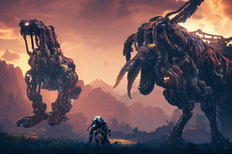 Image similar to snapmaw machine mecanical creature robot of horizon forbidden west horizon zero dawn bioluminiscence global illumination ray tracing hdr fanart arstation by ian pesty and alena aenami artworks in 4 k