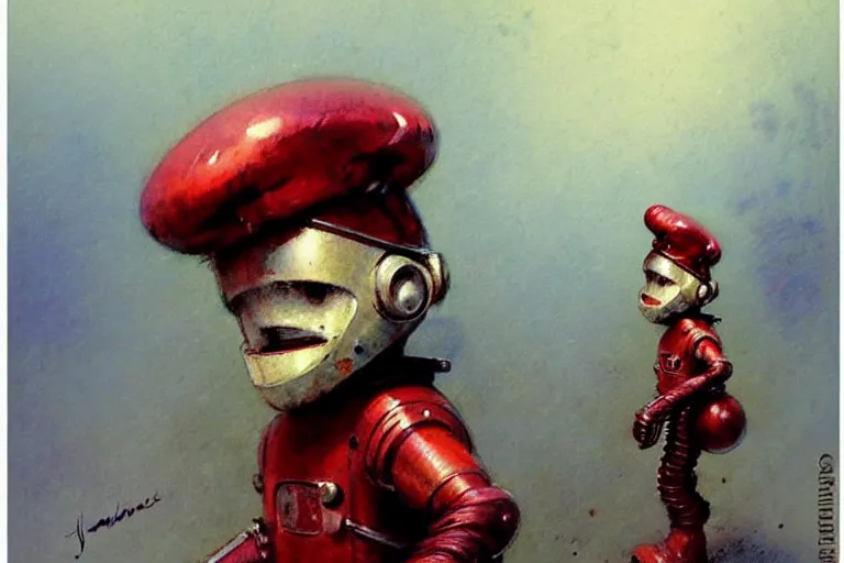 Image similar to adventurer ( ( ( ( ( five 1 9 5 0 s retro future robot android knomes. muted colors. ) ) ) ) ) by jean baptiste monge!!!!!!!!!!!!!!!!!!!!!!!!! chrome red