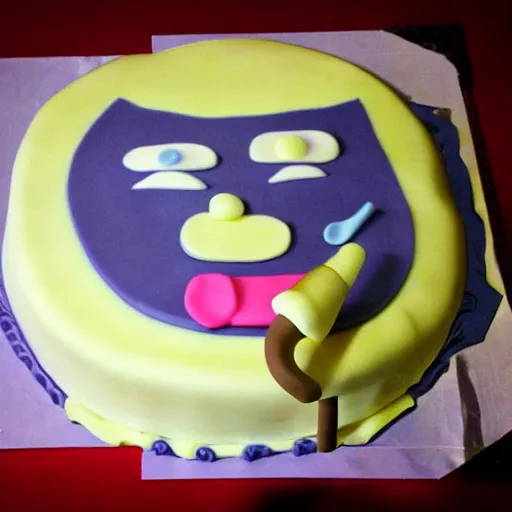 Prompt: a cake with an icing trollface decoration