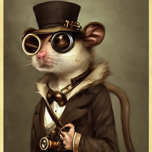 Image similar to a rat with steampunk googles, by WLOP