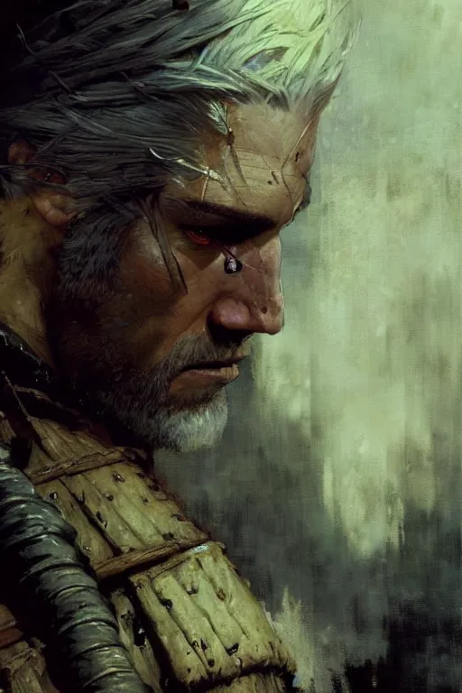 Image similar to geralt of rivia, painting by gaston bussiere, craig mullins, greg rutkowski, yoji shinkawa