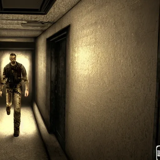 Image similar to joshua graham standing in a dark hallway, resident evil, horror, fallout new vegas, unreal engine, 8 k, ray tracing
