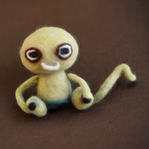 Prompt: a needle felted geodude, needle felting art.